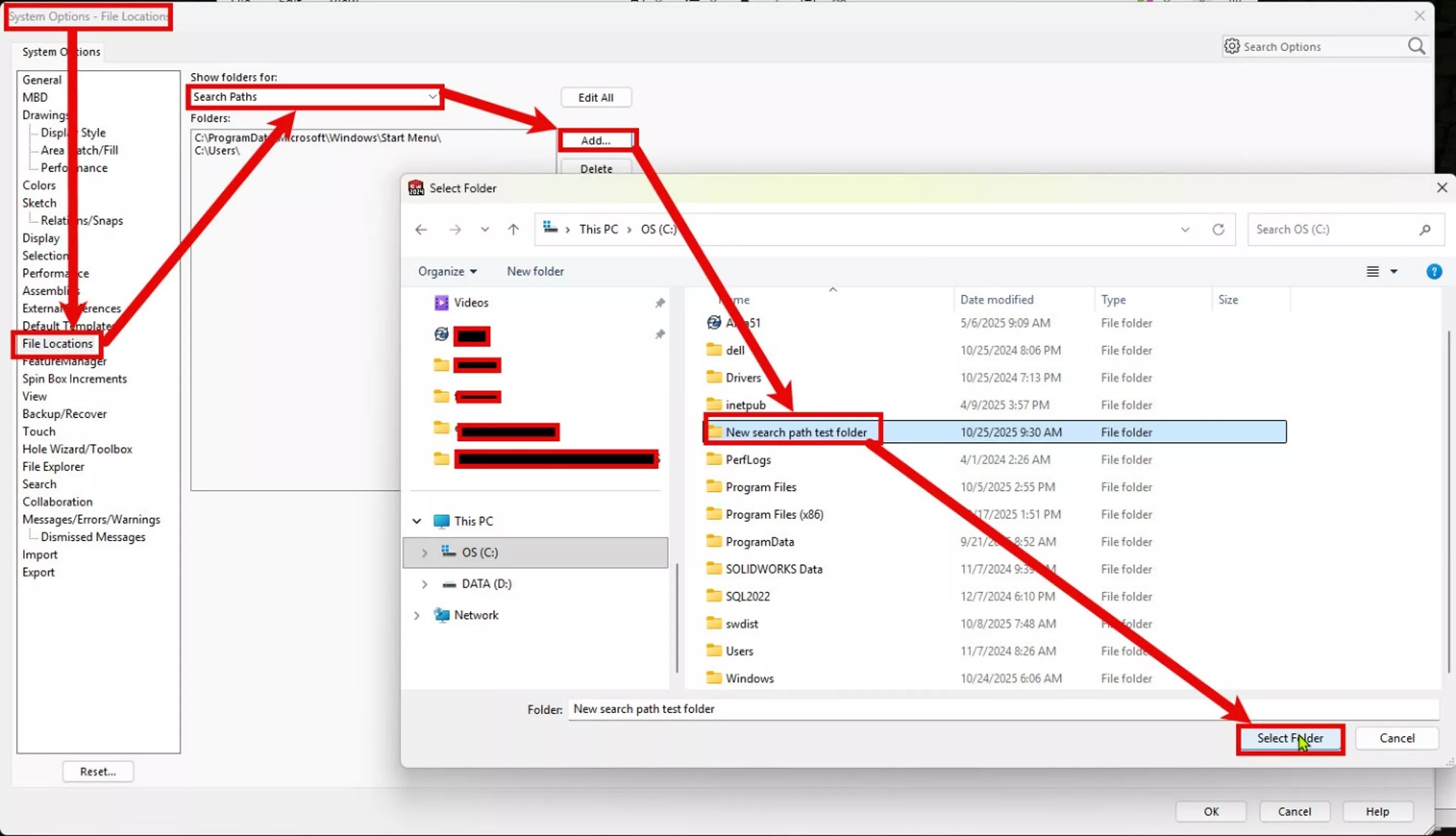 Add a Search Path in SOLIDWORKS