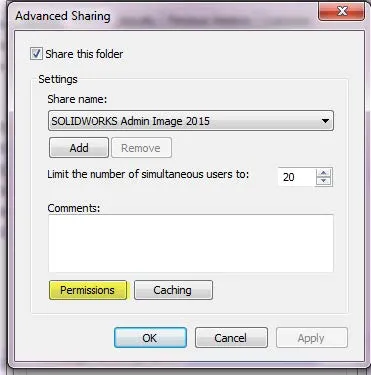 SOLIDWORKS Admin Image Advanced Sharing Permissions
