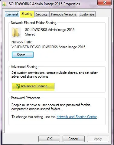 SOLIDWORKS Admin Image Advanced Sharing