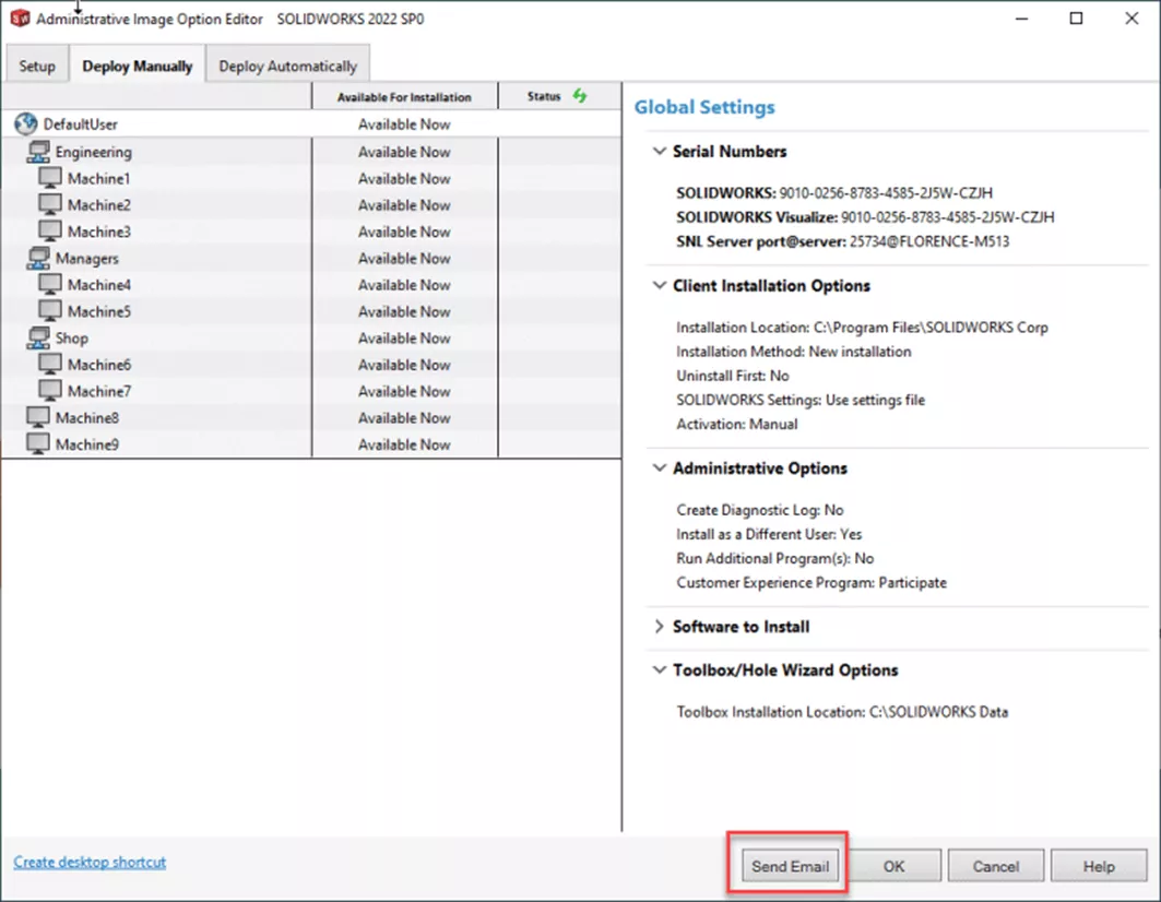 Deploy SOLIDWORKS Administrative Image Manually via Email