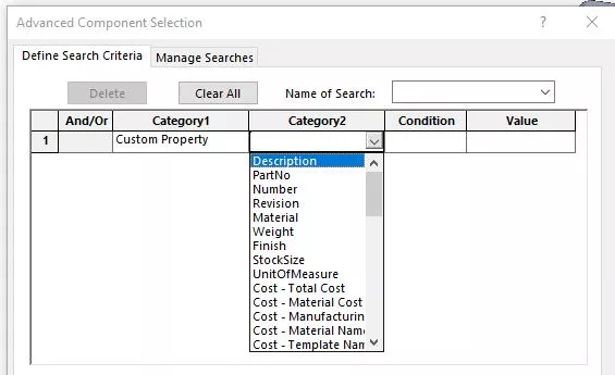SOLIDWORKS Advanced Component Selection Custom Properties