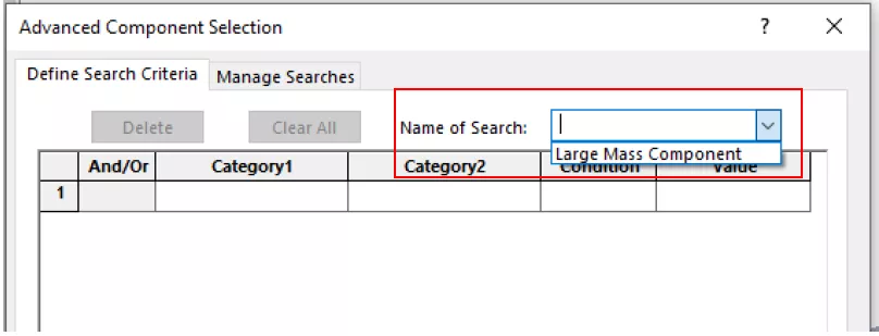 SOLIDWORKS Advanced Component Selection Saved Search Dropdown 