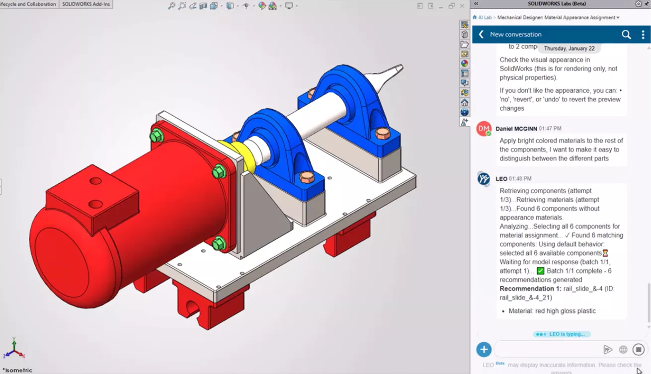 AI in SOLIDWORKS Material Appearance Assignment