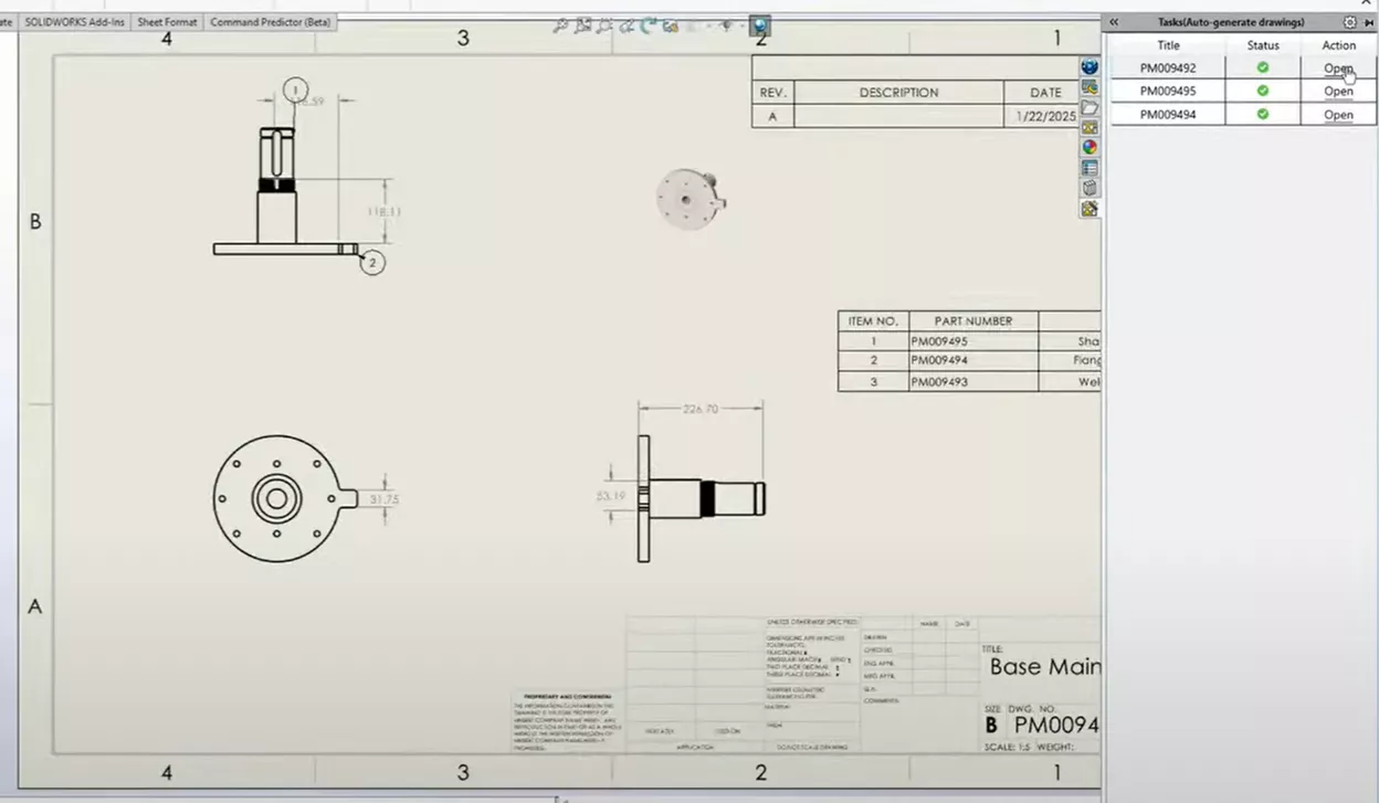 SOLIDWORKS AI Tools Auto Generate Drawings
