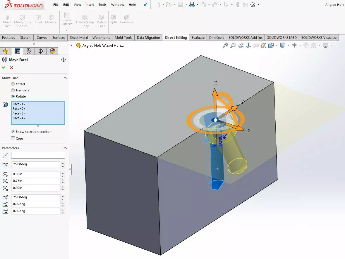 SOLIDWORKS PropertyManager for Angles