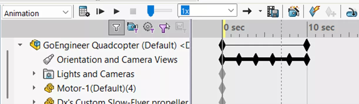SOLIDWORKS Motion Study Timeline After Rotate Model