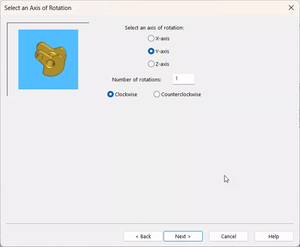SOLIDWORKS Animation Wizard Select an Axis of Rotation Page