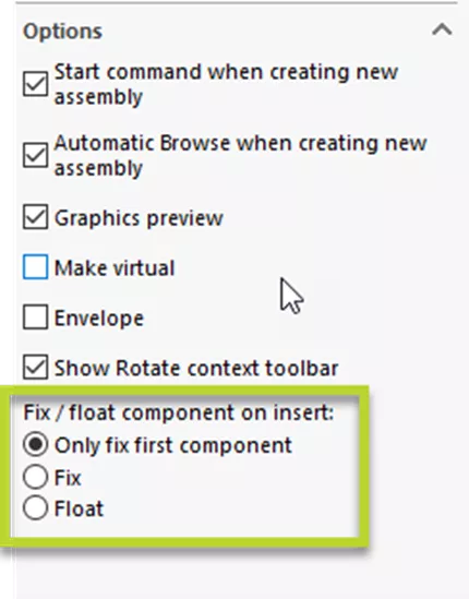 SOLIDWORKS Assemblies 2024 Fix/Float Options