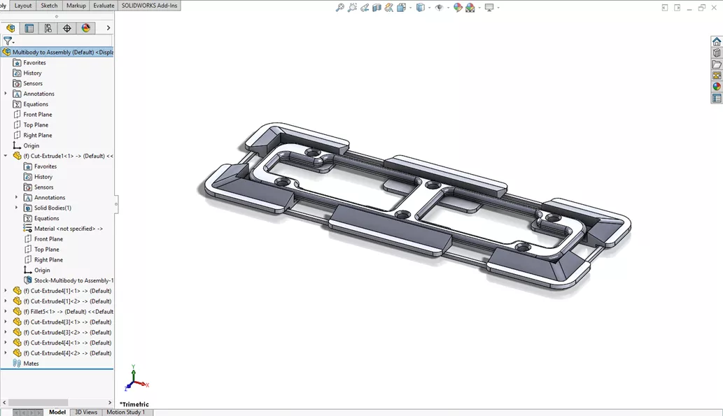 SOLIDWORKS Assembly file created from the exported bodies