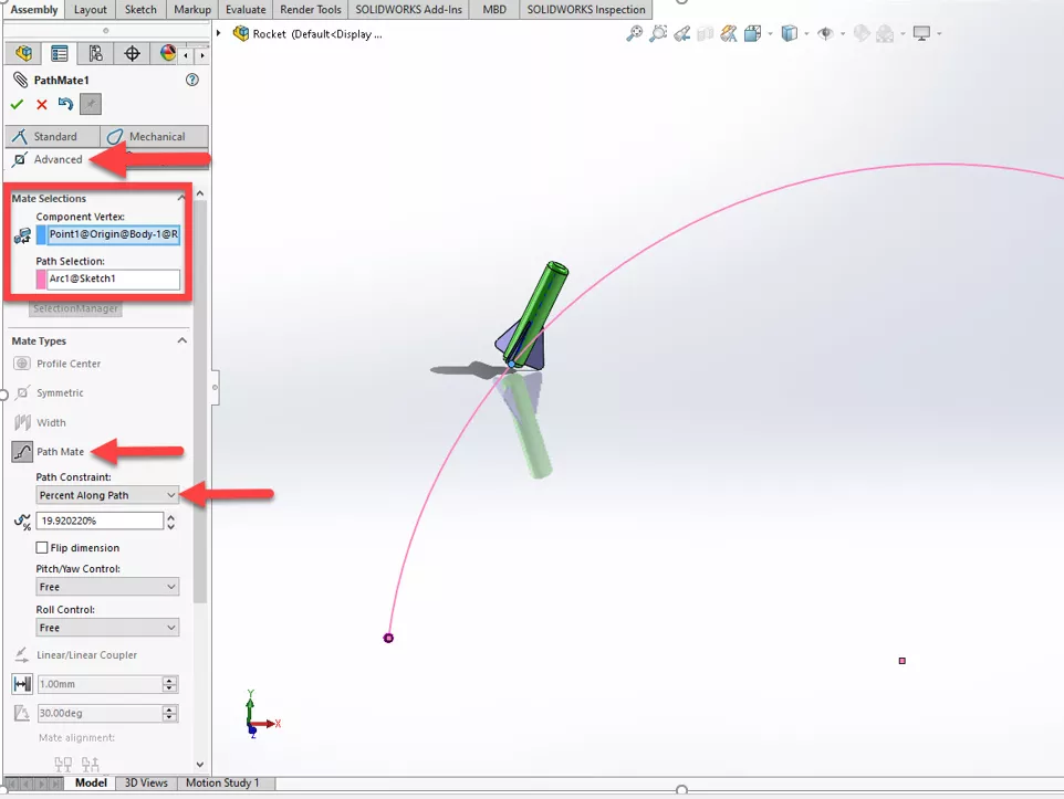 SOLIDWORKS Assembly Path Constraint Options