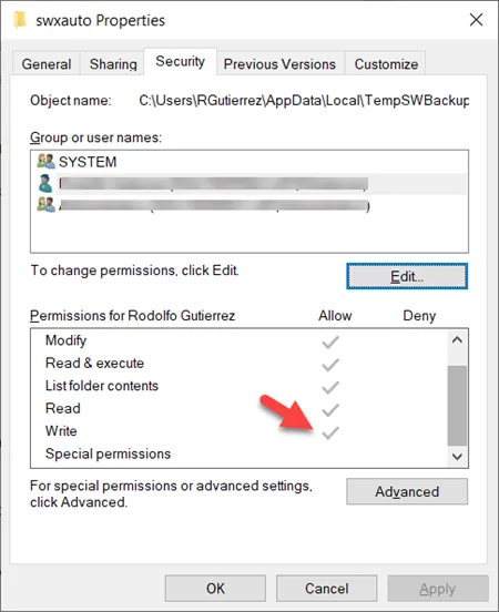 SOLIDWORKS Auto-Recover Folder Security Settings