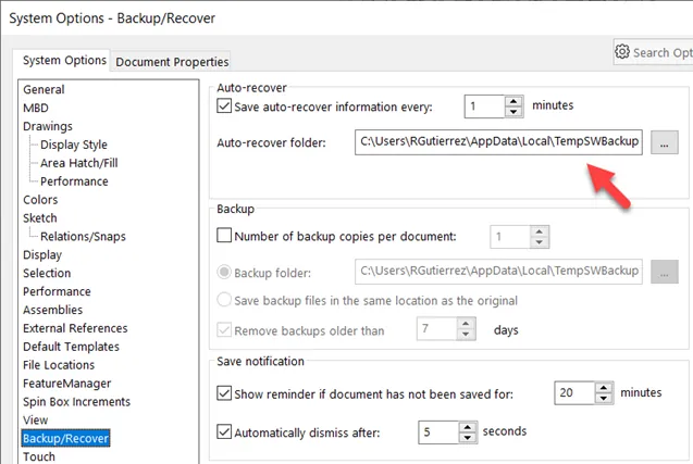 SOLIDWORKS System Options Backup/Recover