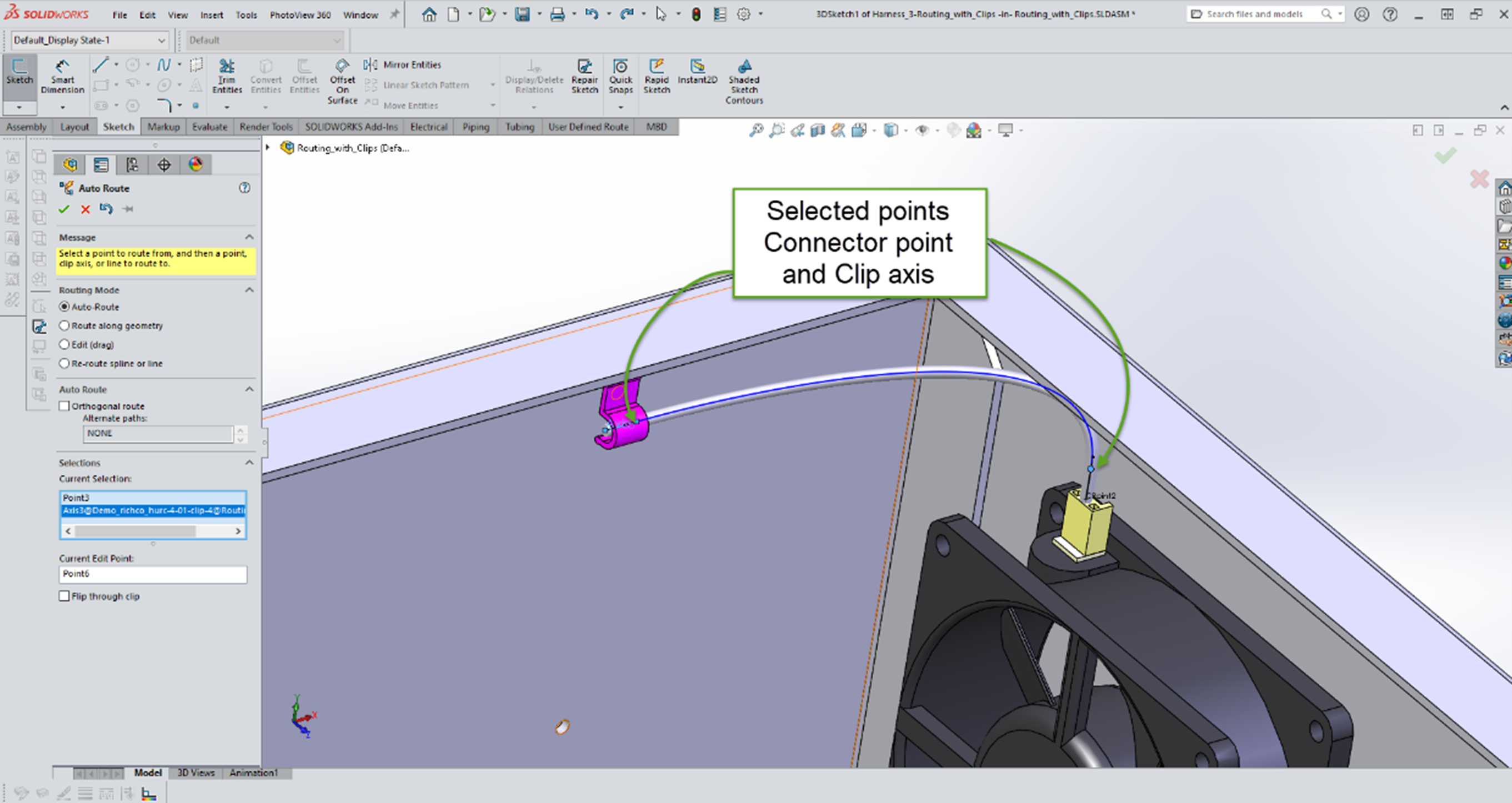 SOLIDWORKS Routing Electrical Route Through Clips | GoEngineer