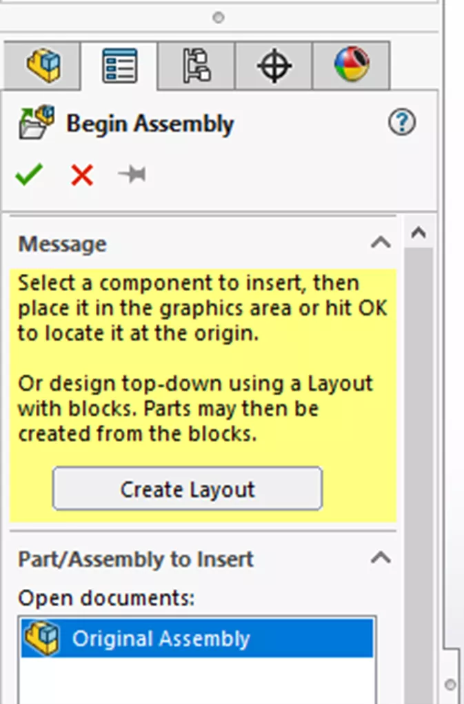 SOLIDWORKS Begin Assembly Command 