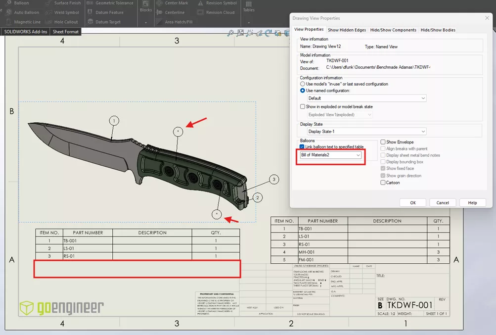 SOLIDWORKS Bill of Materials with No Hardware