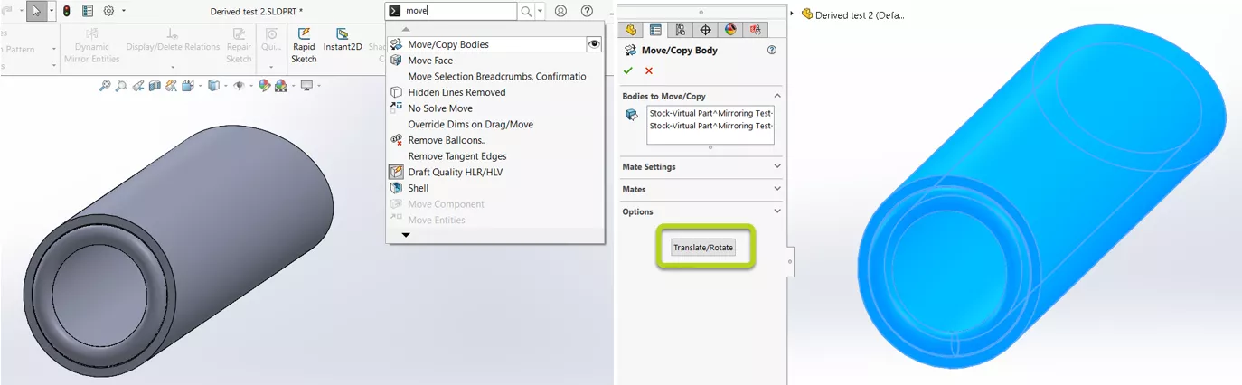 SOLIDWORKS Body-Move/Copy and Rotation in the PropertyManager