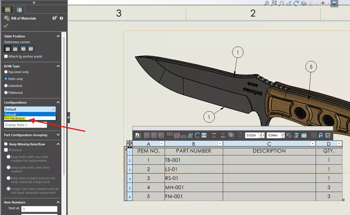Matching SOLIDWORKS BOM and Drawing View Configuration