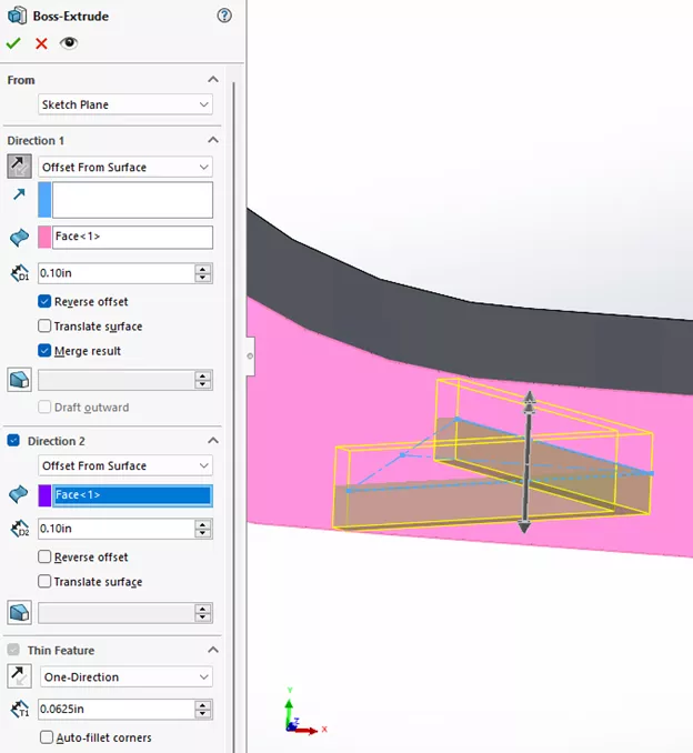 SOLIDWORKS Boss-Extrude Settings 