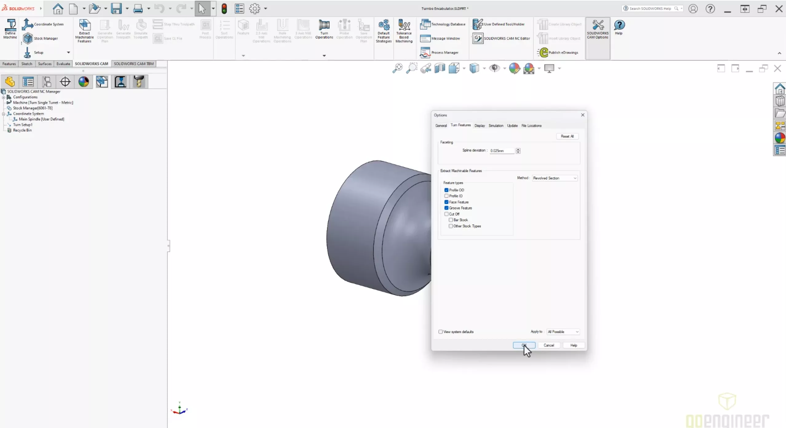 SOLIDWORKS CAM 2025 Feature Recognition Options