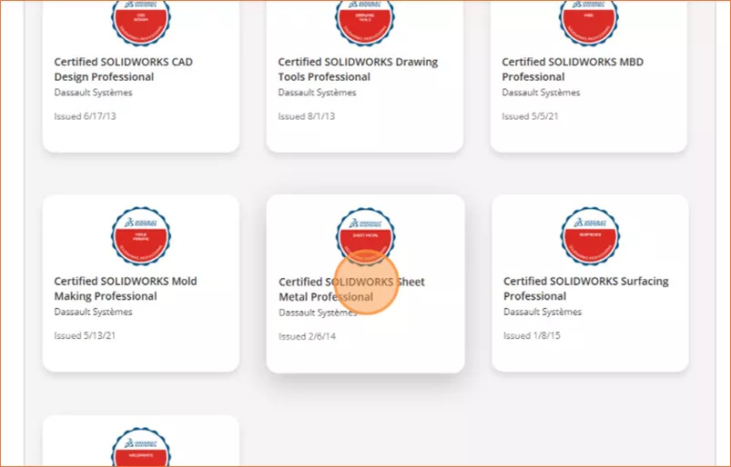 SOLIDWORKS Certification Links on Credly