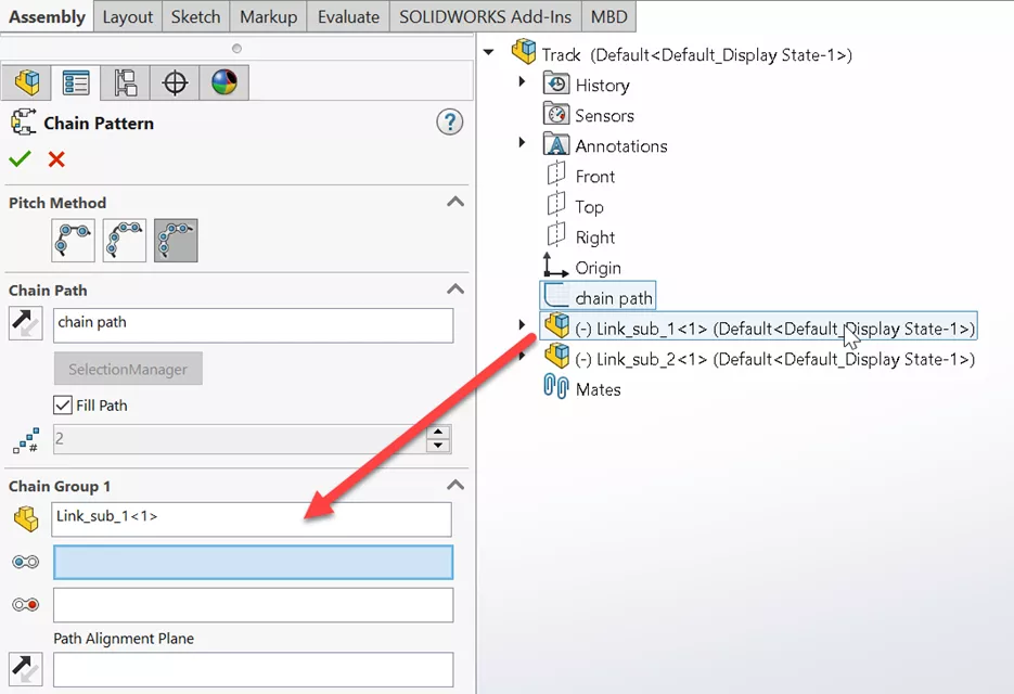 SOLIDWORKS Chain Group 1 Options