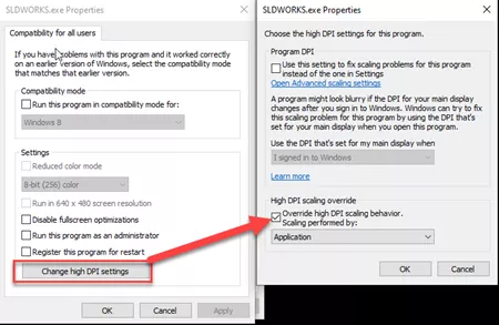 Change High DPI Settings in SOLIDWORKS