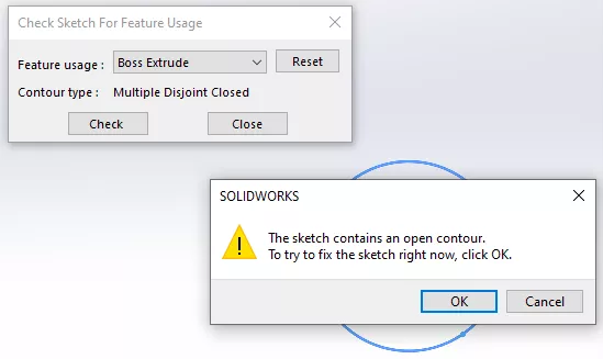 SOLIDWORKS Check Sketch Tool Finding an Open Contour