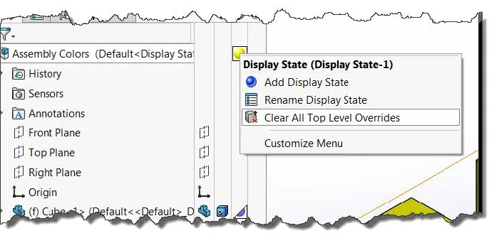 SOLIDWORKS Colors Clear All Top Level Overrides