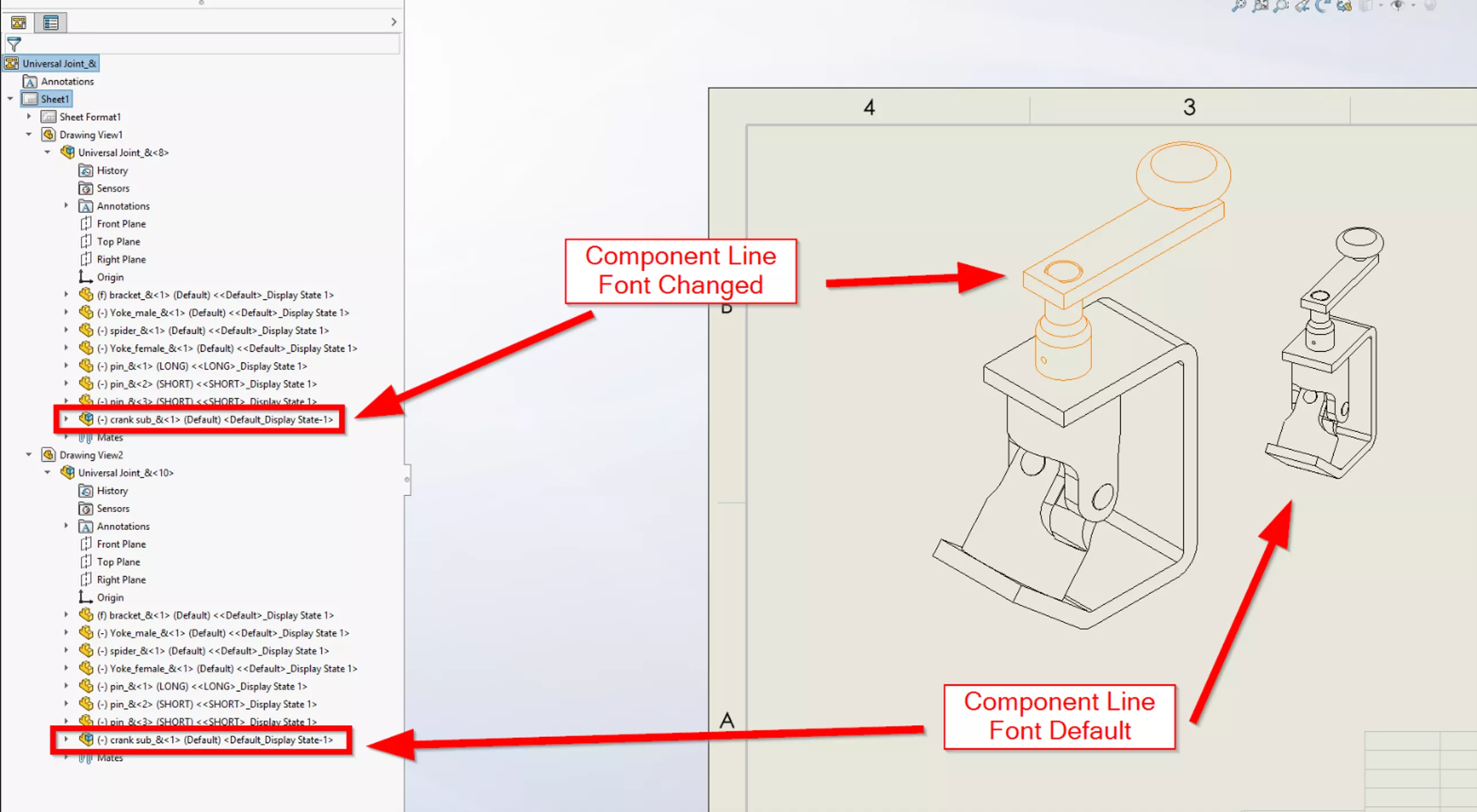 SOLIDWORKS Component Line Font Changed