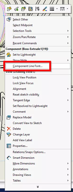 SOLIDWORKS Component Line Font Option
