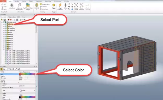Applying Colors to Individual Parts/Actors in SOLIDWORKS Composer