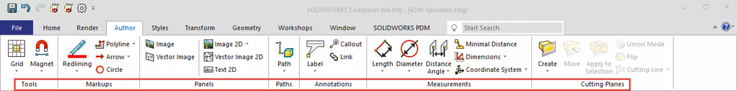 SOLIDWORKS Composer Authors Tab Family Access