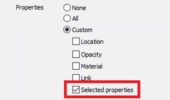 Selected Properties Option in SOLIDWORKS Composer