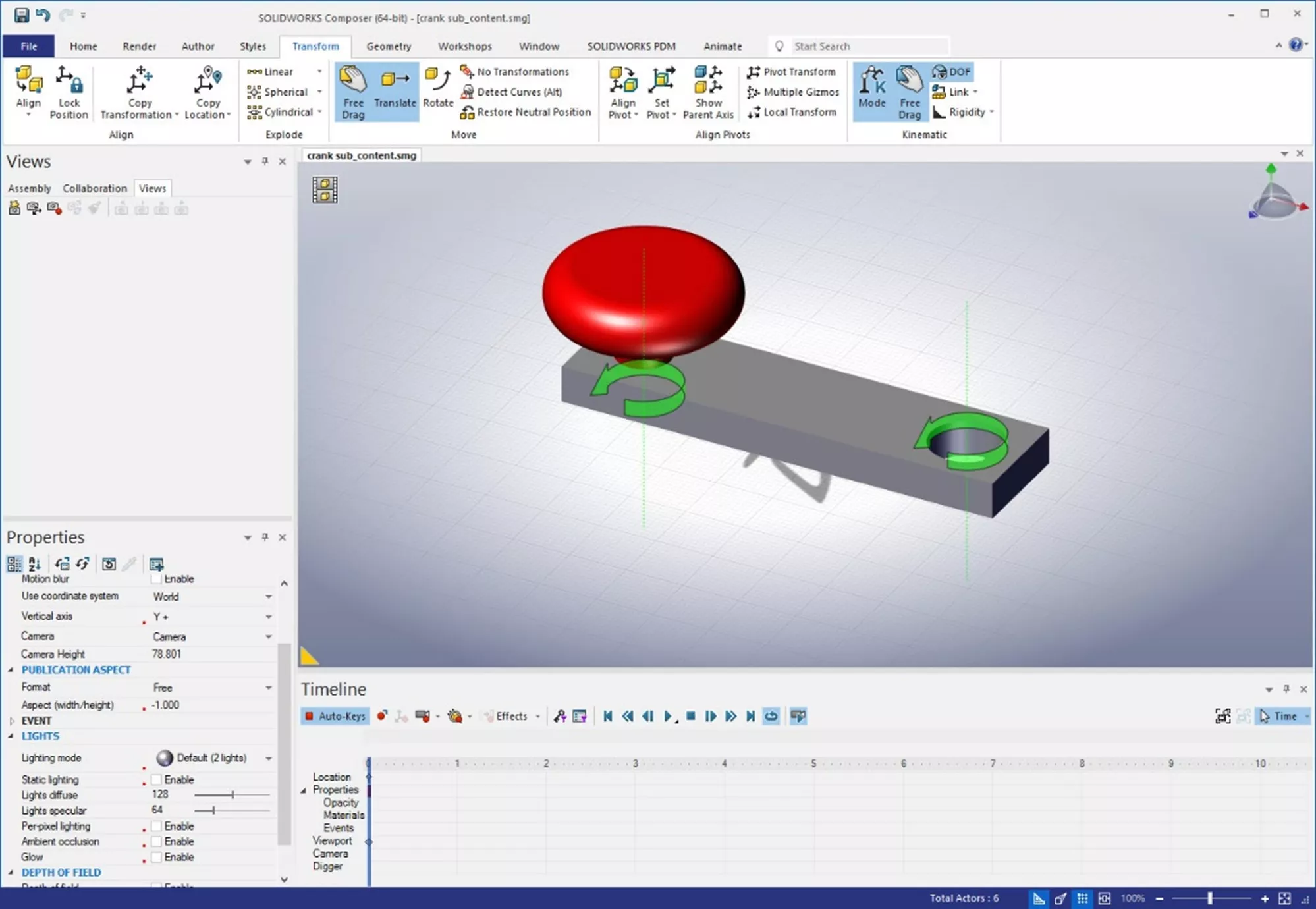 Setting Up Actors for Kinematic Relationships in SOLIDWORKS Composer