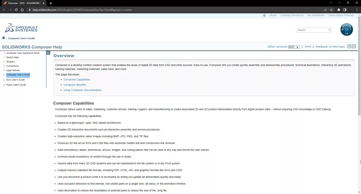 SOLIDWORKS Composer Web Help No Longer Blank when Trying to Access Help Topics or Getting Started Content