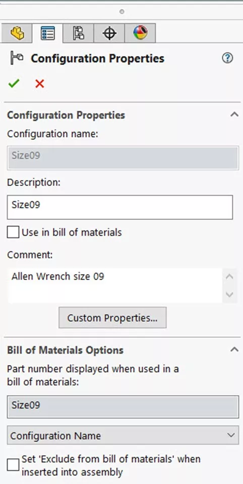 Configuration Property Fields in SOLIDWORKS