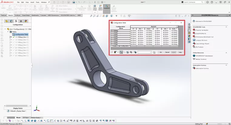 Configuration Table in SOLIDWORKS