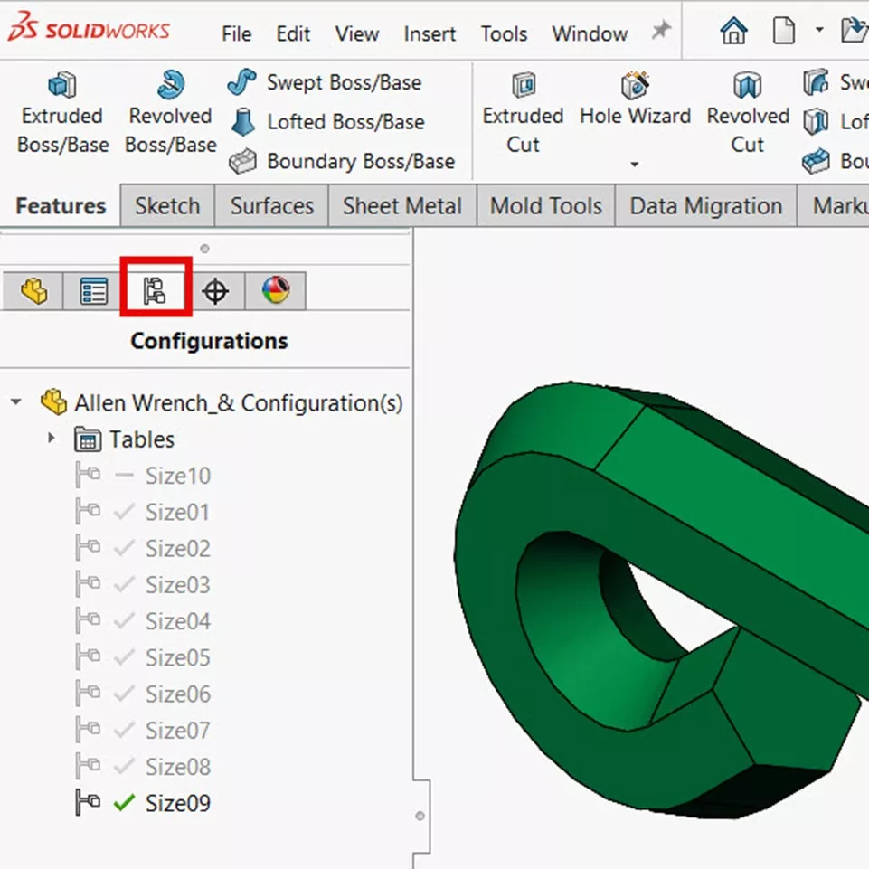 SOLIDWORKS ConfigurationManager Tab 