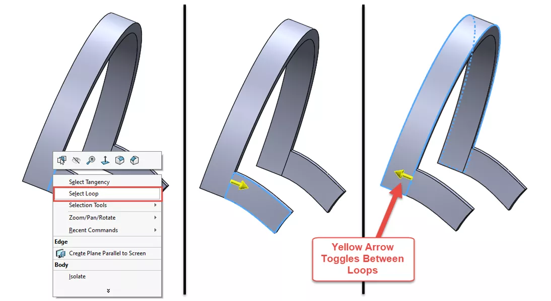 Select Loop Contextual Selection Tools in SOLIDWORKS