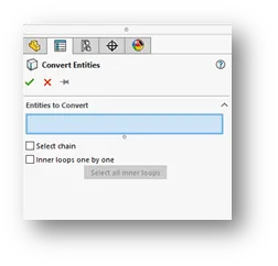 SOLIDWORKS Convert Entities PropertyManager