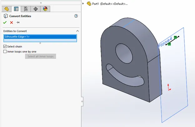 SOLIDWORKS Convert Entities Silhouette Edge