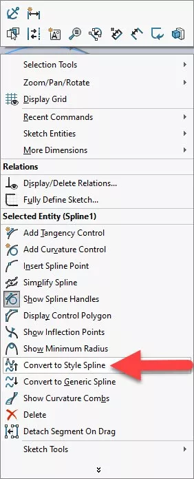 Convert to Style Spline Option in SOLIDWORKS