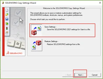 SOLIDWORKS Copy Settings Wizard Previous Toolbox Warning
