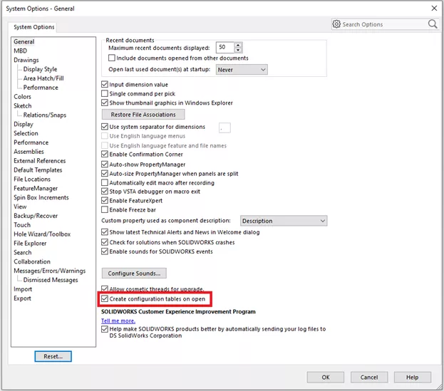 Create Configuration Tables on Open in SOLIDWORKS 