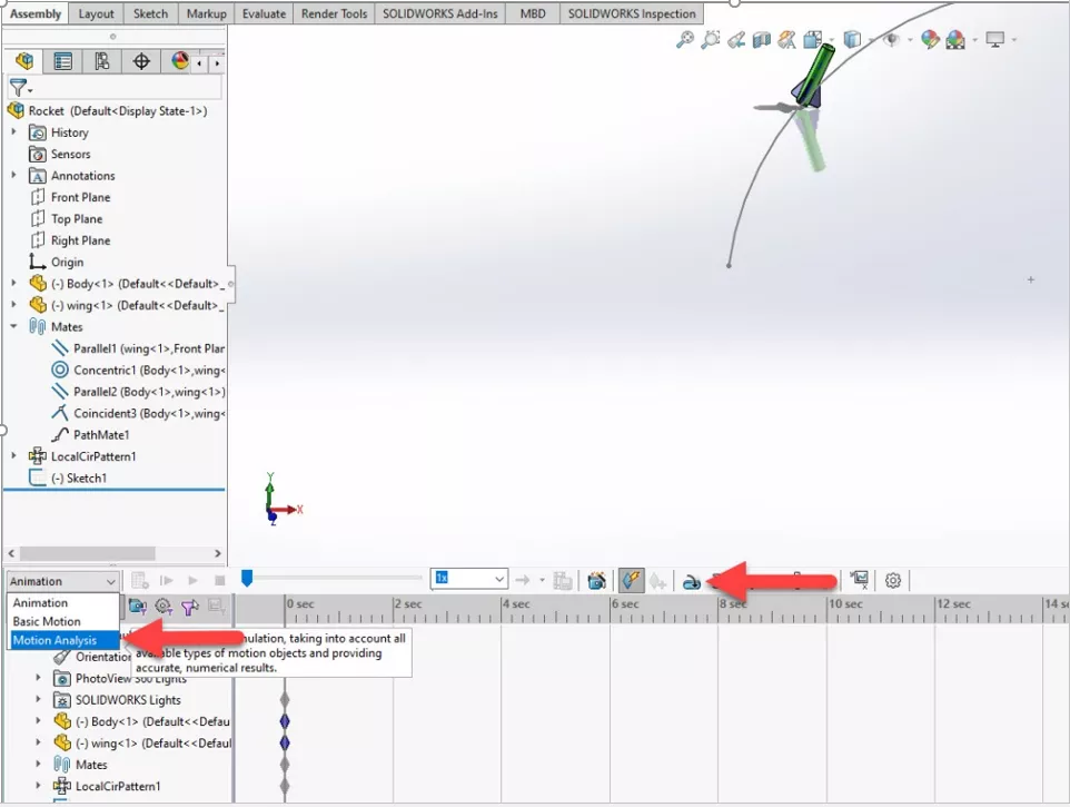 Creating a New Motion Study in SOLIDWORKS