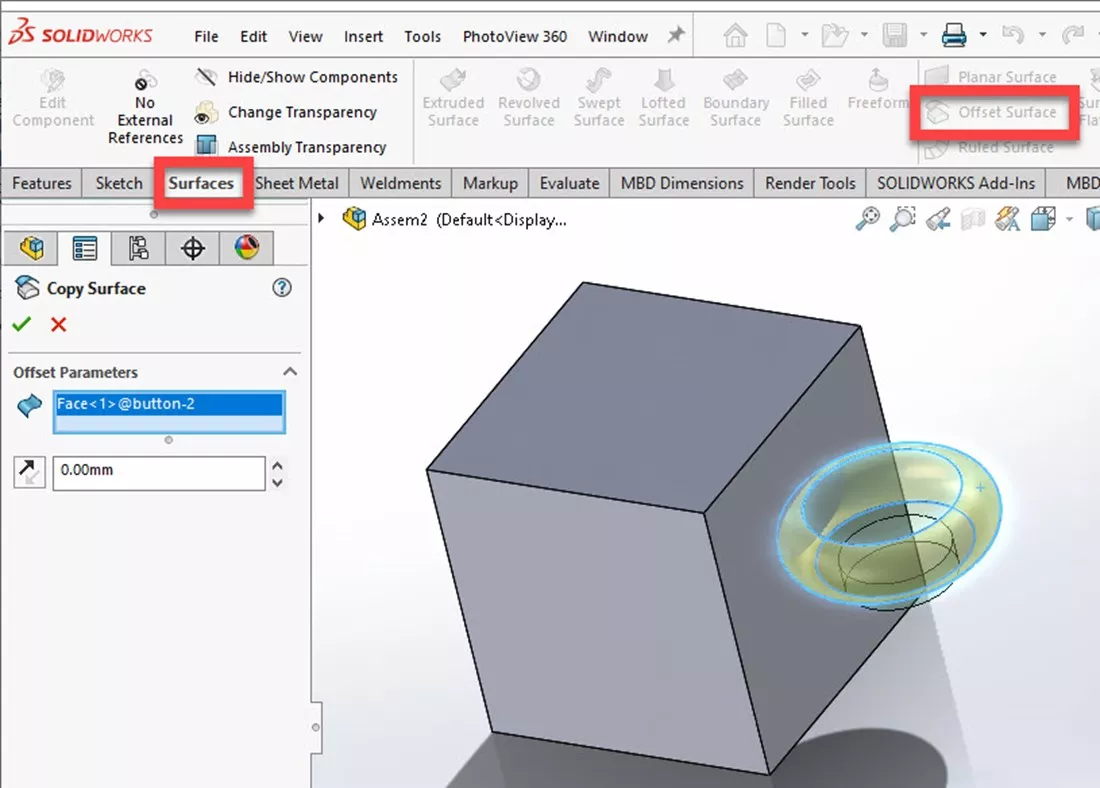 Offset Surface Option in SOLIDWORKS 