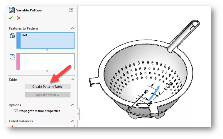 Create Pattern Table Option in SOLIDWORKS