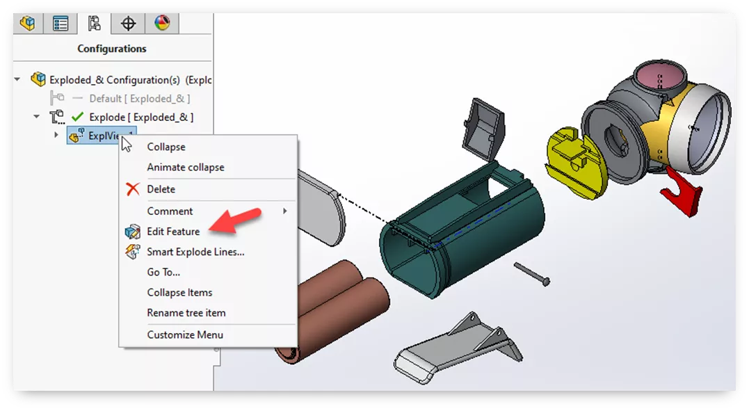 Edit Feature Option in SOLIDWORKS ConfigurationManager
