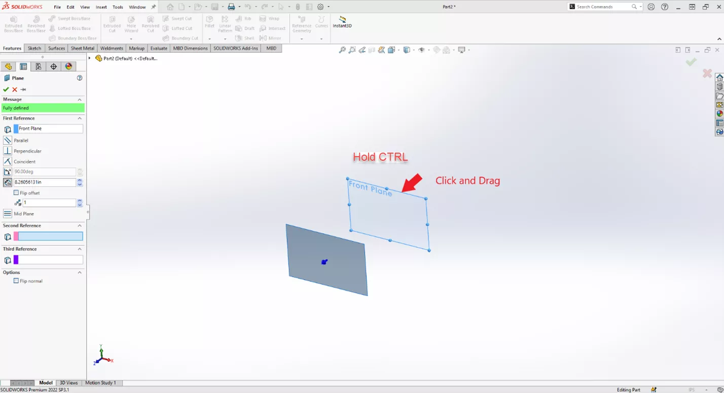 SOLIDWORKS CTRL Drag Plane Shortcuts