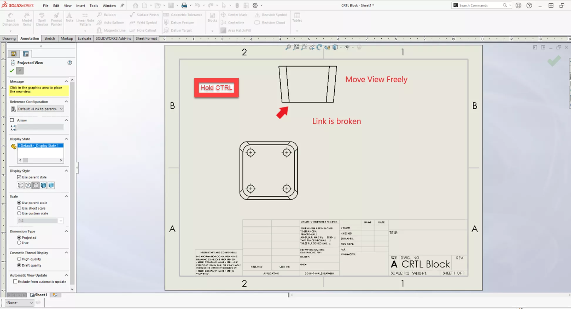 SOLIDWORKS CTRL Projected Auxiliary Views